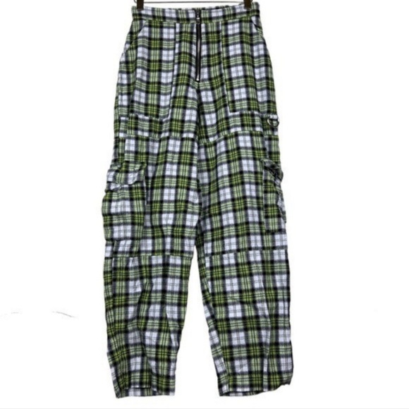 The Ragged Priest Green Plaid Cargo Combat Cotton Pants Size Medium - Picture 4 of 9